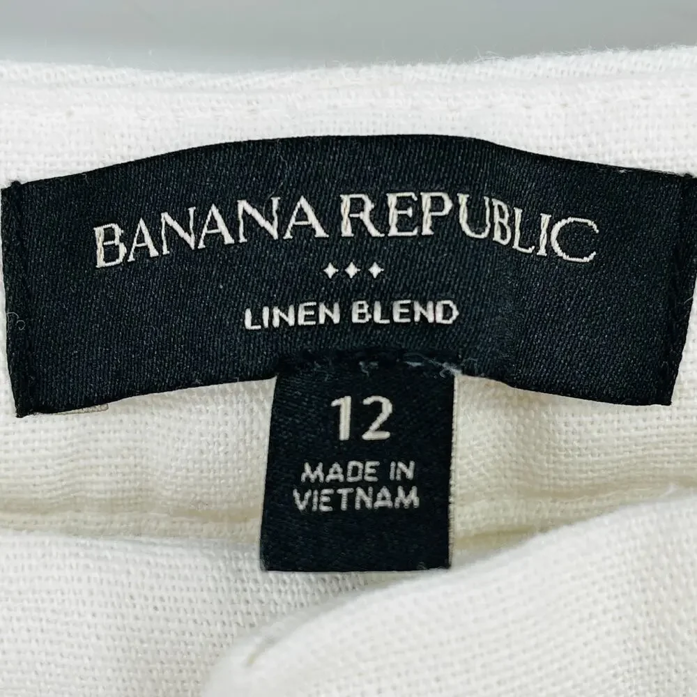 Banana Republic Wide Leg Linen Blend Cargo Pants Womens Sz 12 Off White